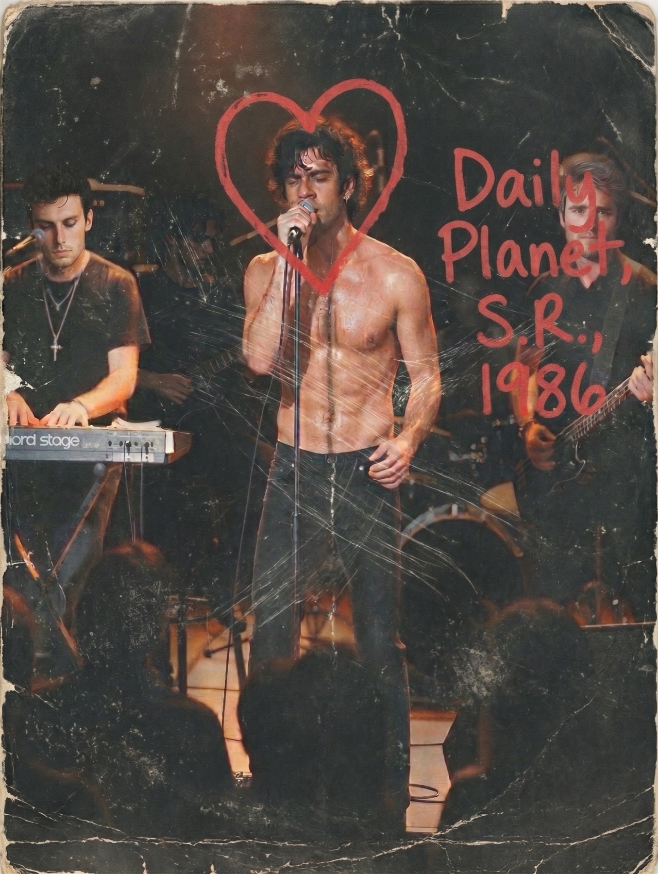 Live photograph with red markings from the Daily Planet 1986 gig