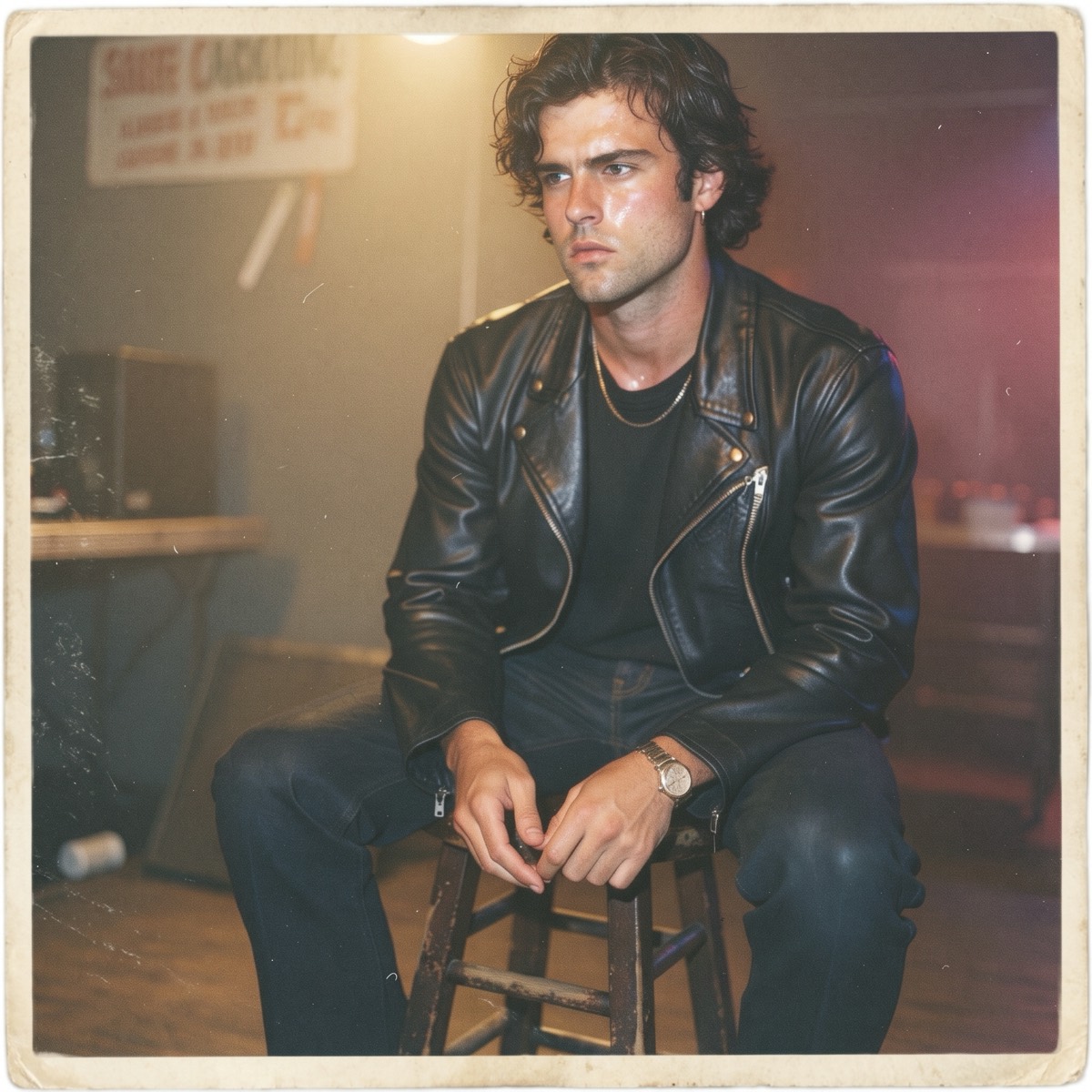 Dane seated on a stool after a performance